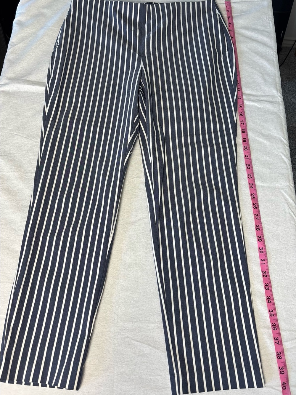 Chico's Navy and White Vertical Stripe Pull-On Pants